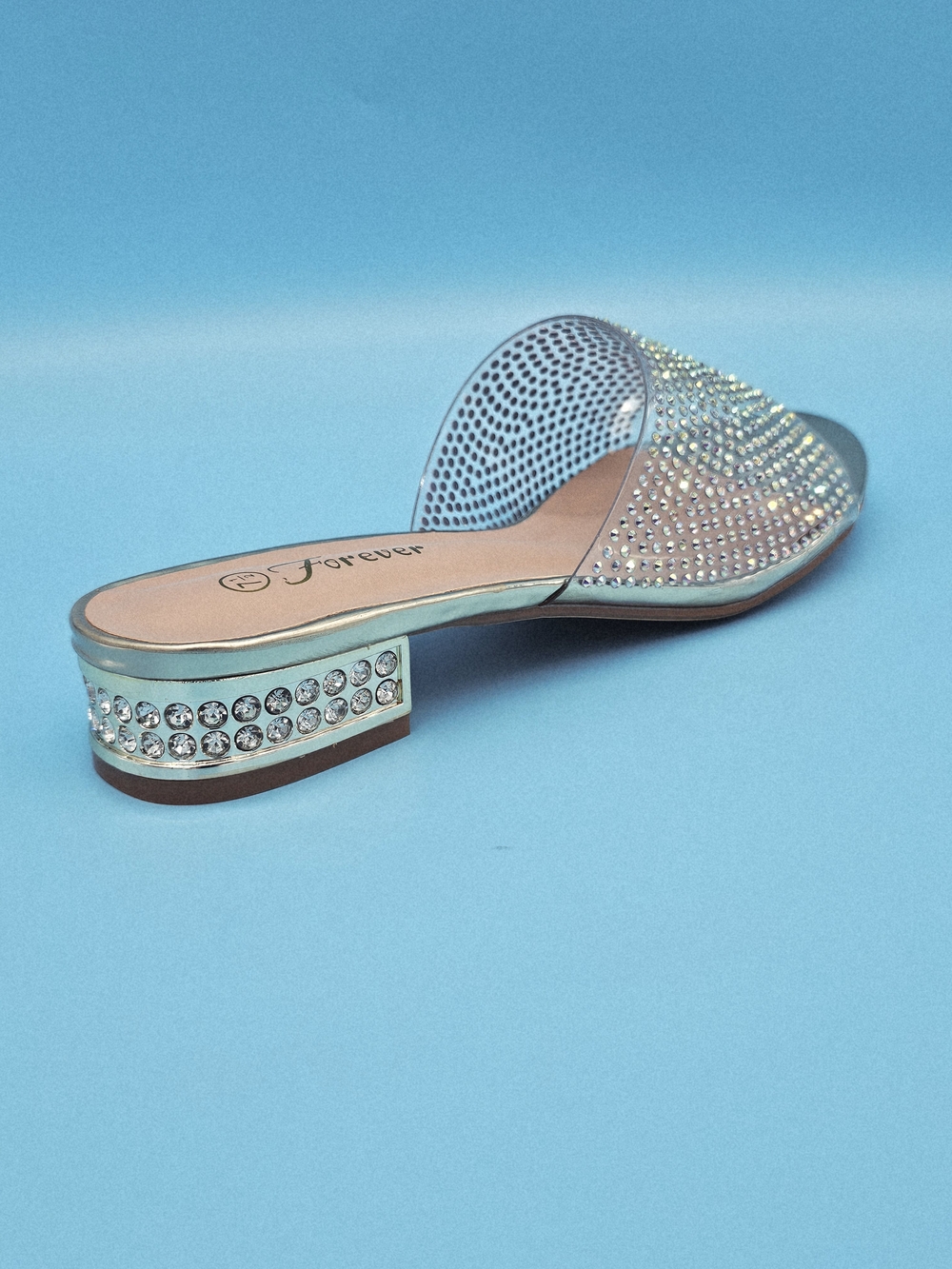 Forever Link Clear Iridescent Rhinestone Slide Mules